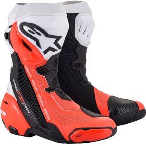 Alpinestars Supertech R Vented Motorradstiefel Schwarz-Weiß-Fluorot