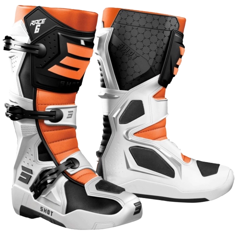 Shot Race 6 Motocross-Stiefel weiß-schwarz-orange