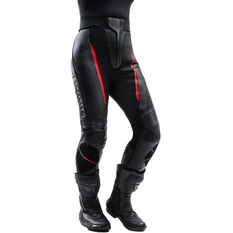 Rebelhorn Diva Leder-Motorradhose für Damen, schwarz-rot
