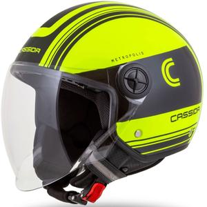 Cassida Handy Metropolis Safety fluo gelb-schwarz-reflektierend grau offener Motorradhelm