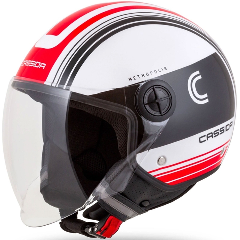 Cassida Handy Metropolis offener Motorradhelm, schwarz-weiß-rot
