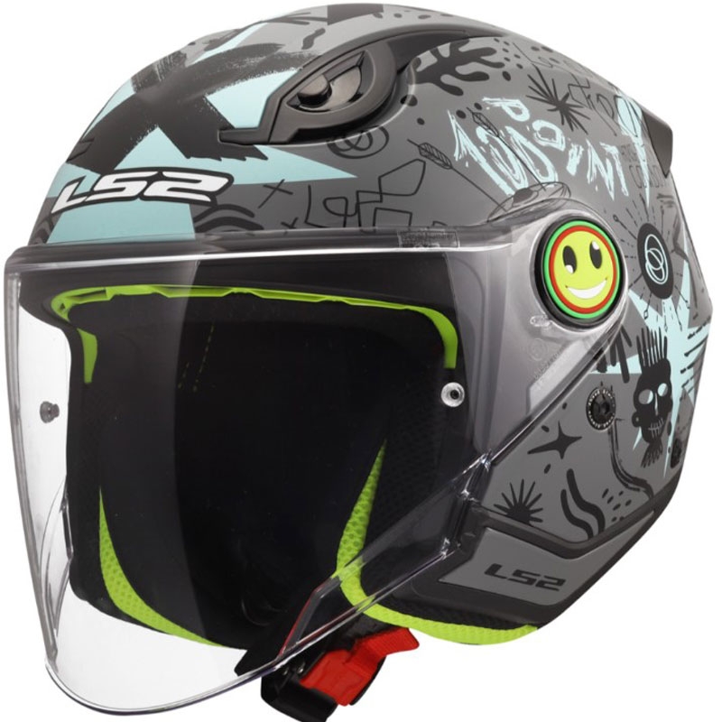 Kinder-Motorradhelm mit offenem Visier LS2 OF622 Funny II Scribble, glänzend graublau