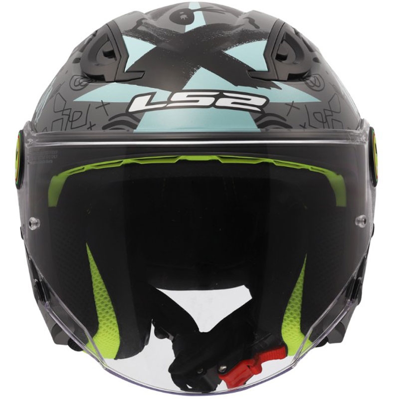 Kinder-Motorradhelm mit offenem Visier LS2 OF622 Funny II Scribble, glänzend graublau