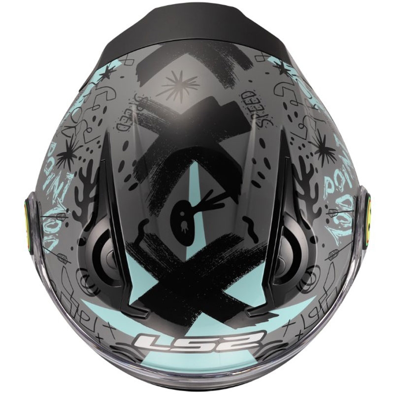 Kinder-Motorradhelm mit offenem Visier LS2 OF622 Funny II Scribble, glänzend graublau