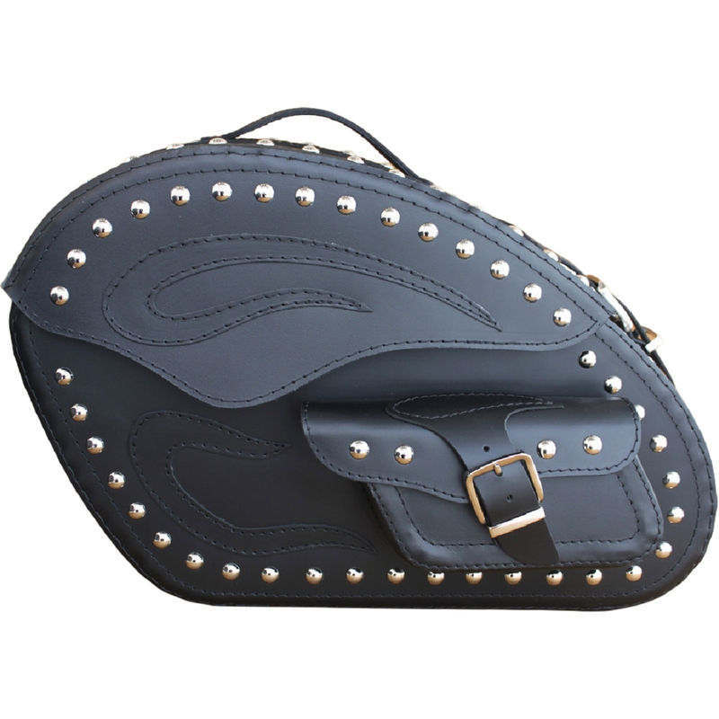 Motorradsatteltaschen aus Leder mit Nieten, RSA S266B, schwarz