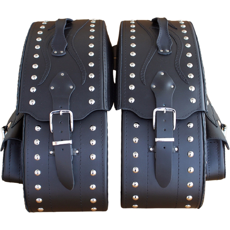 Motorradsatteltaschen aus Leder mit Nieten, RSA S266B, schwarz