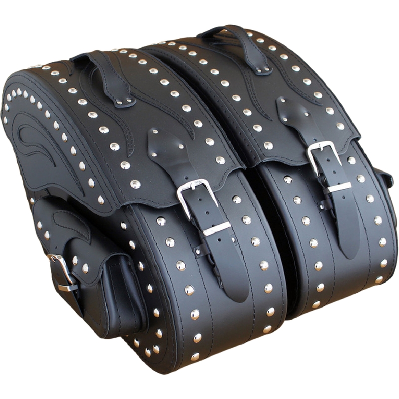 Motorradsatteltaschen aus Leder mit Nieten, RSA S266B, schwarz