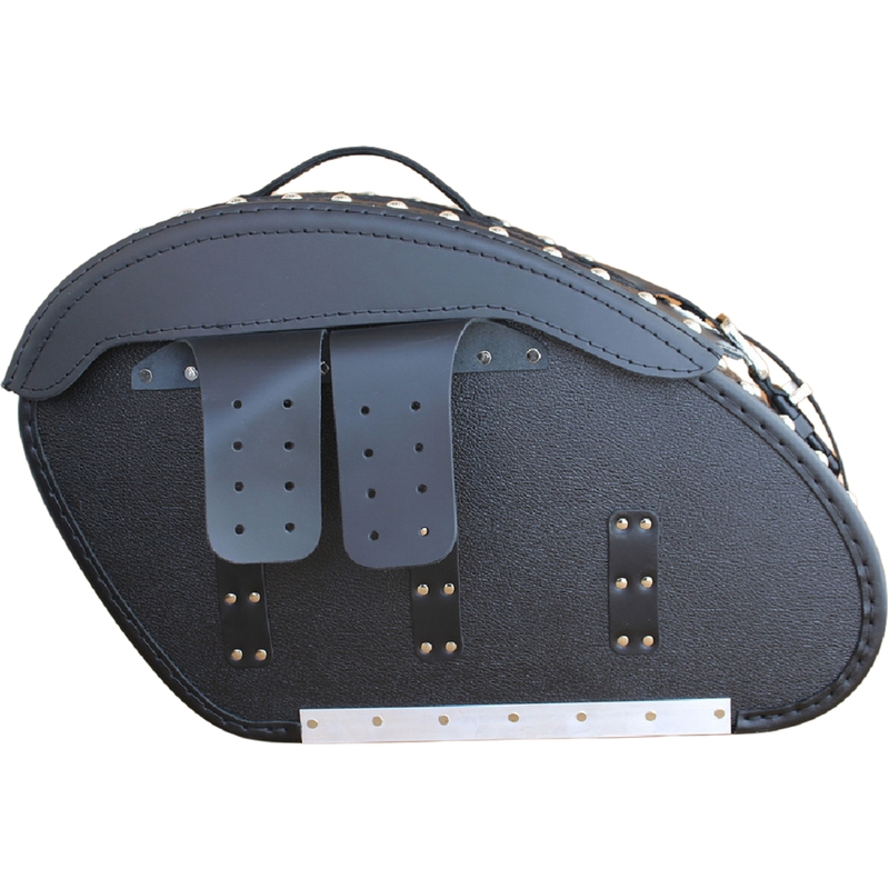Motorradsatteltaschen aus Leder mit Nieten, RSA S266B, schwarz