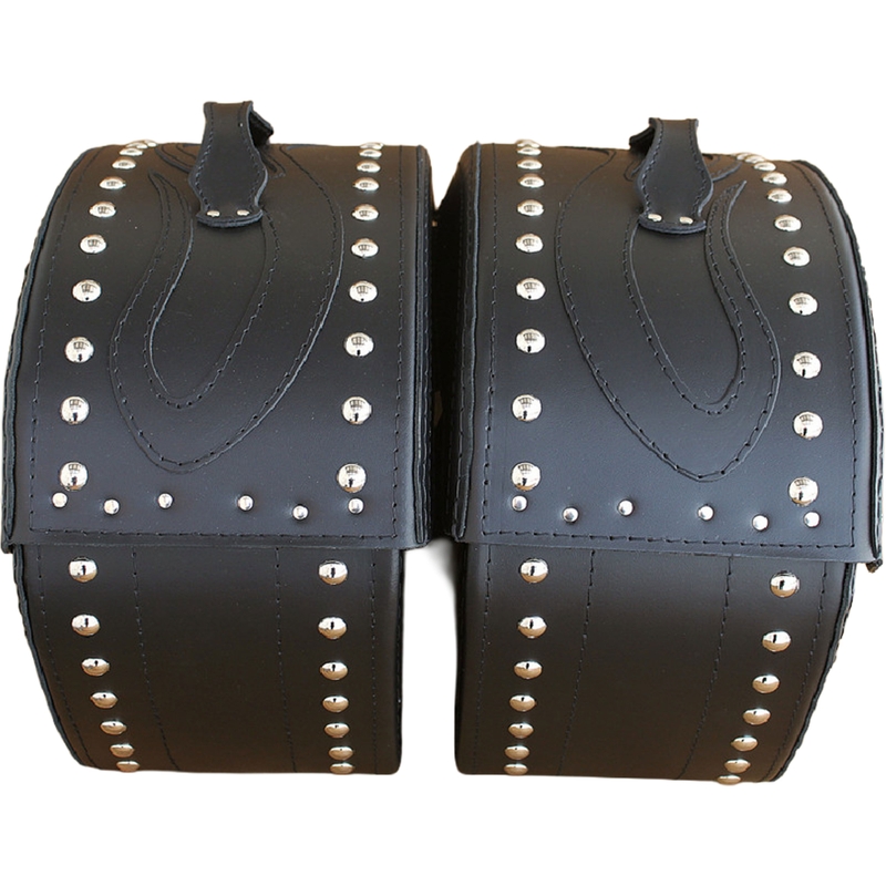 Motorradsatteltaschen aus Leder mit Nieten, RSA S266B, schwarz