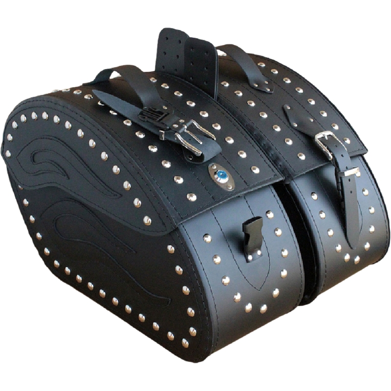 Motorradsatteltaschen aus Leder mit Nieten, RSA S263B, schwarz