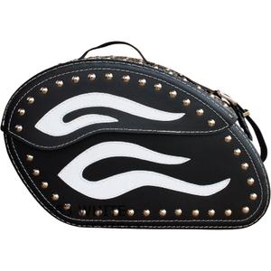 Motorradsatteltaschen aus Leder mit Nieten RSA S263B schwarz-weiß