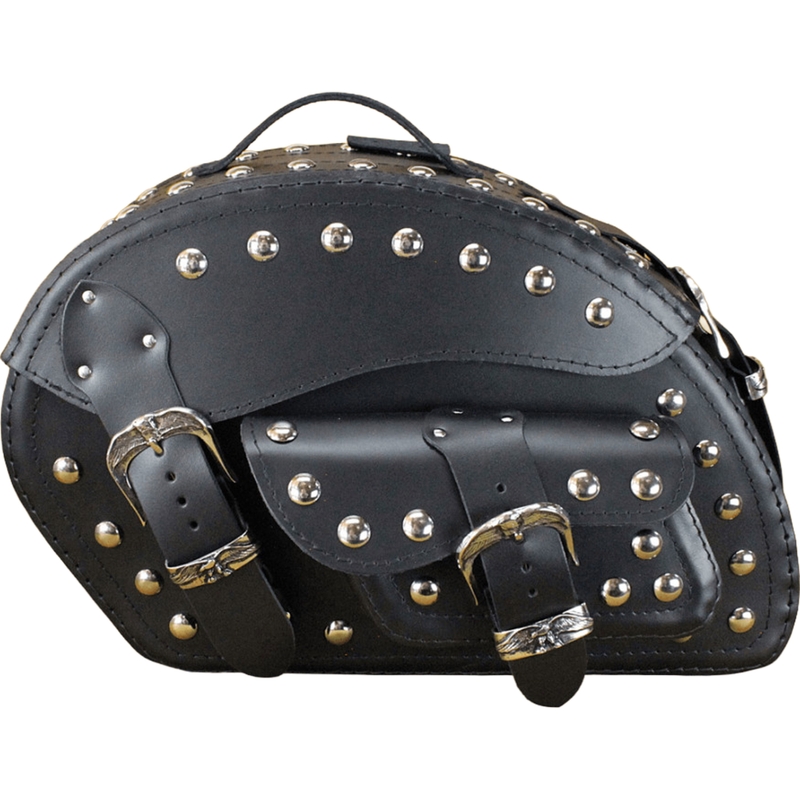 Motorradsatteltaschen aus Leder mit Nieten, RSA S158B, schwarz