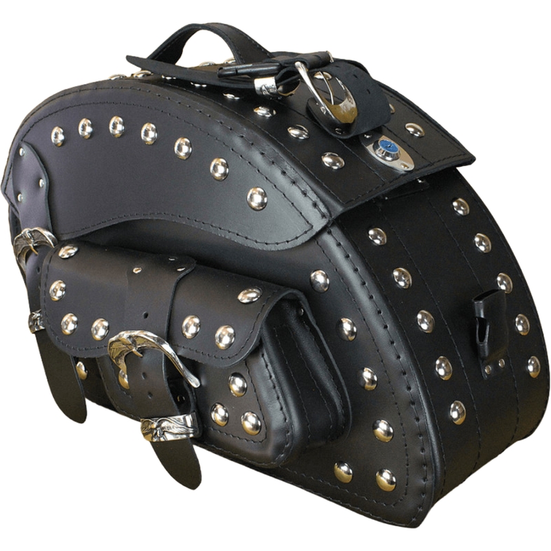 Motorradsatteltaschen aus Leder mit Nieten, RSA S158B, schwarz