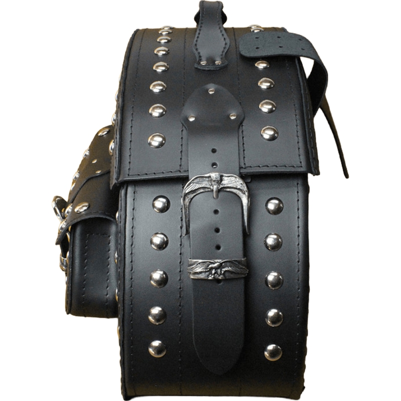 Motorradsatteltaschen aus Leder mit Nieten, RSA S158B, schwarz