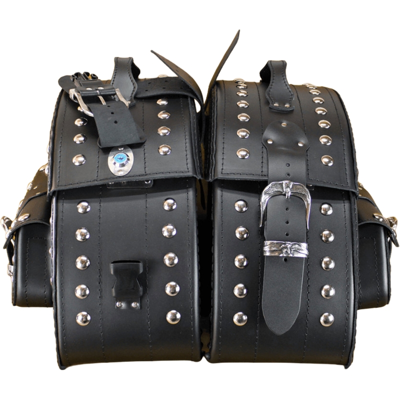 Motorradsatteltaschen aus Leder mit Nieten, RSA S158B, schwarz