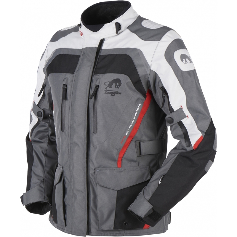 Damen Furygan Apalaches rot, weiß, schwarz und grau Motorradjacke