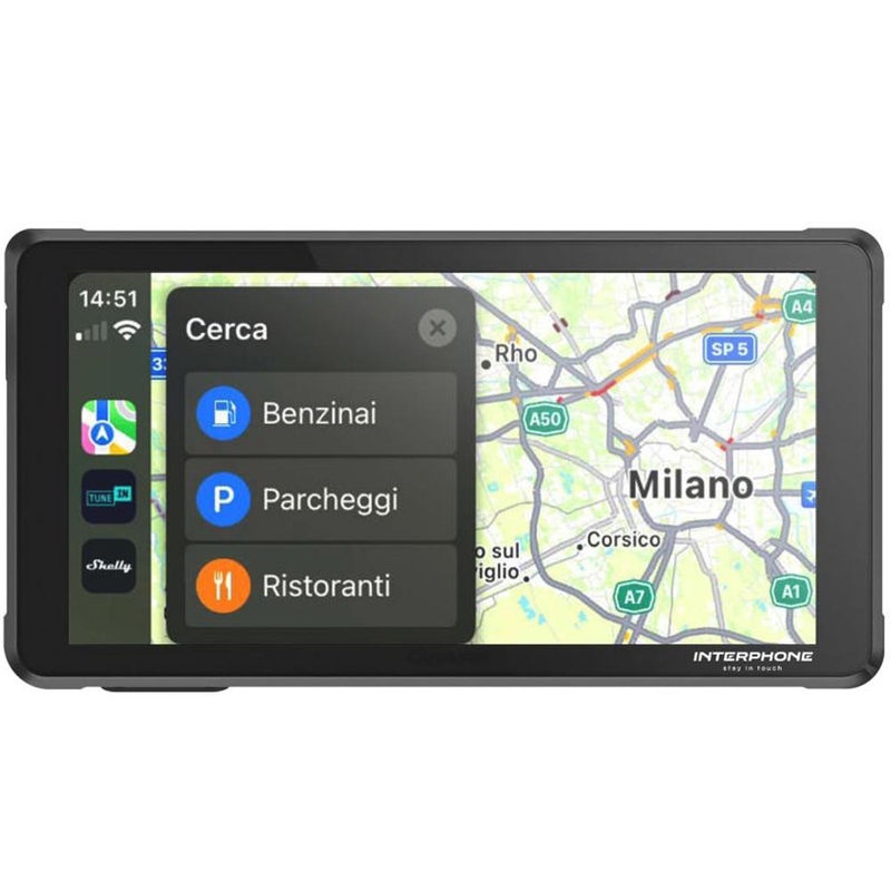 Interphone RideSync schwarz – Smartphone-Spiegelungsdisplay für Motorräder mit Schutzglas