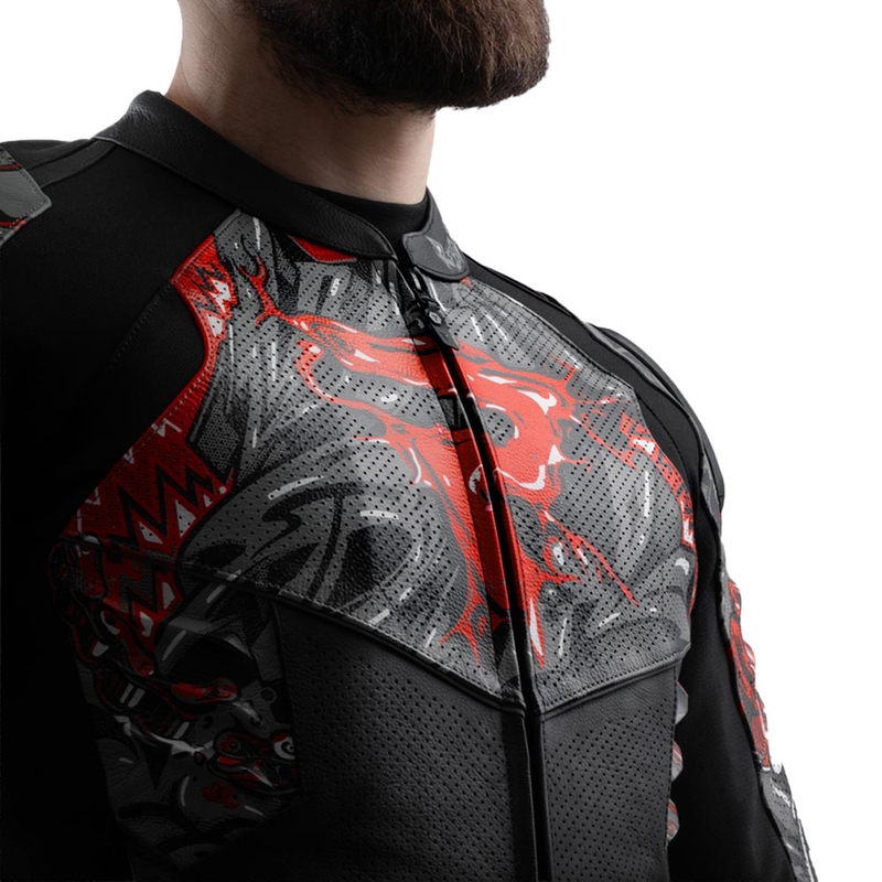Rebelhorn Vandal 2 Cruze Leder-Motorradjacke, schwarz-dunkelgrau-rot