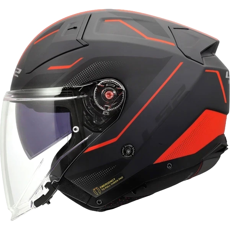 Offener Motorradhelm LS2 OF603 Infinity II Veyron, matt schwarz-grau-rot