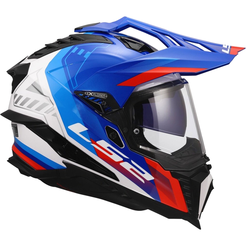 Enduro-Helm LS2 MX701 Explorer Hexa glänzend weiß-blau-rot