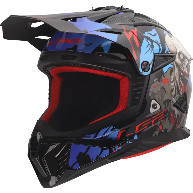 Motocross-Helm LS2 MX708 Fast II Zombie II glänzend schwarz-rot-blau