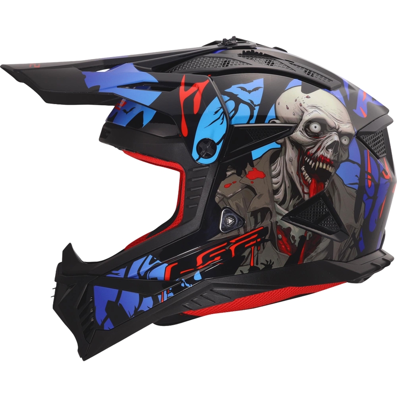 Motocross-Helm LS2 MX708 Fast II Zombie II glänzend schwarz-rot-blau