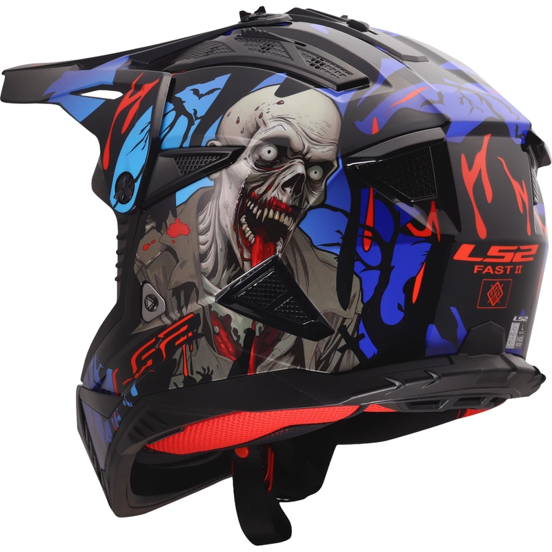Motocross-Helm LS2 MX708 Fast II Zombie II glänzend schwarz-rot-blau
