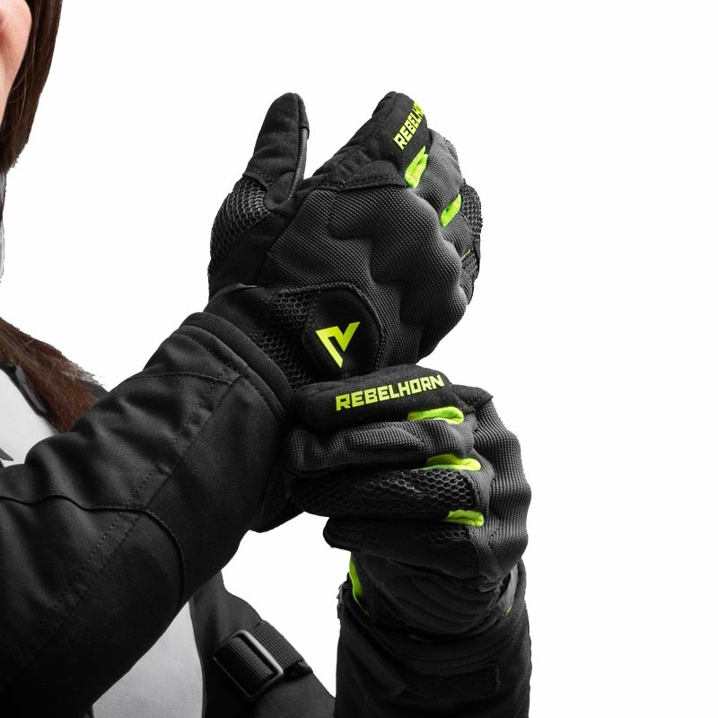 Rebelhorn Core Damen-Motorradhandschuhe, schwarz-grau-fluoreszierend gelb