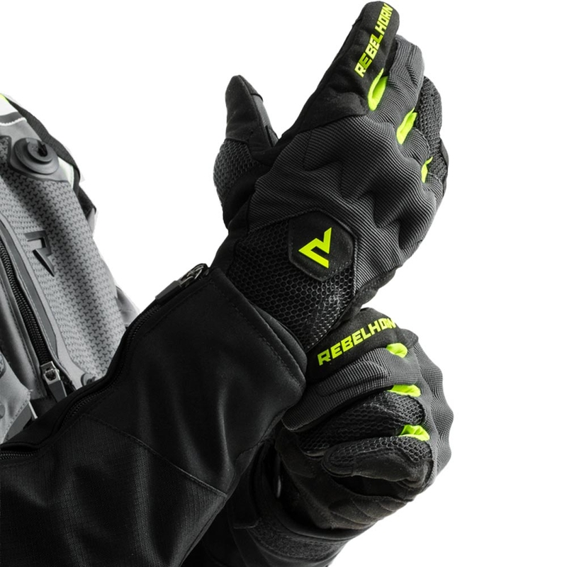Rebelhorn Core Motorradhandschuhe, schwarz-grau-fluoreszierend gelb