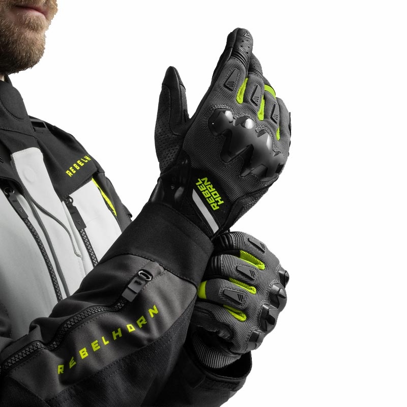 Rebelhorn Defender Motorradhandschuhe, schwarz-grau-fluoreszierend gelb