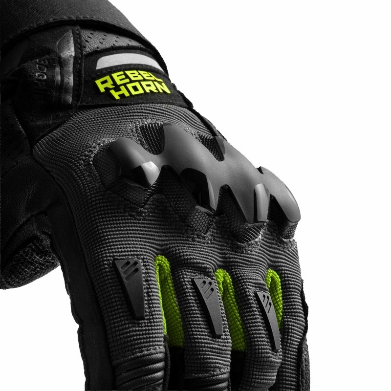 Rebelhorn Defender Motorradhandschuhe, schwarz-grau-fluoreszierend gelb
