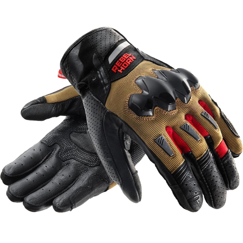 Rebelhorn Defender Motorradhandschuhe, sand-schwarz-rot