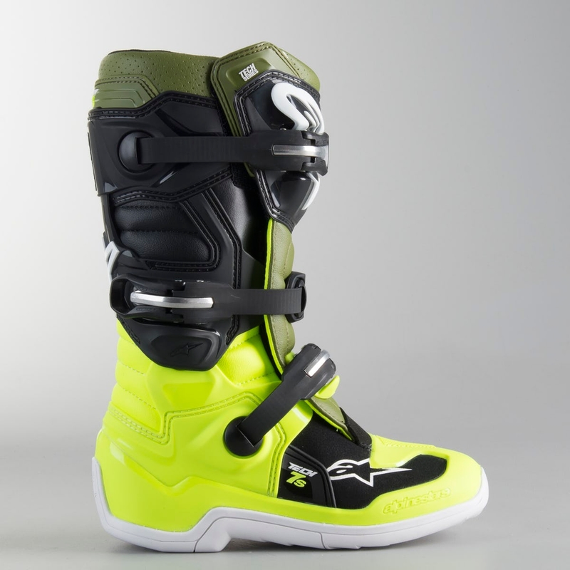 Alpinestars Tech 7 S Schwarz-Grün-Fluo Gelb Kinder-Motorradstiefel