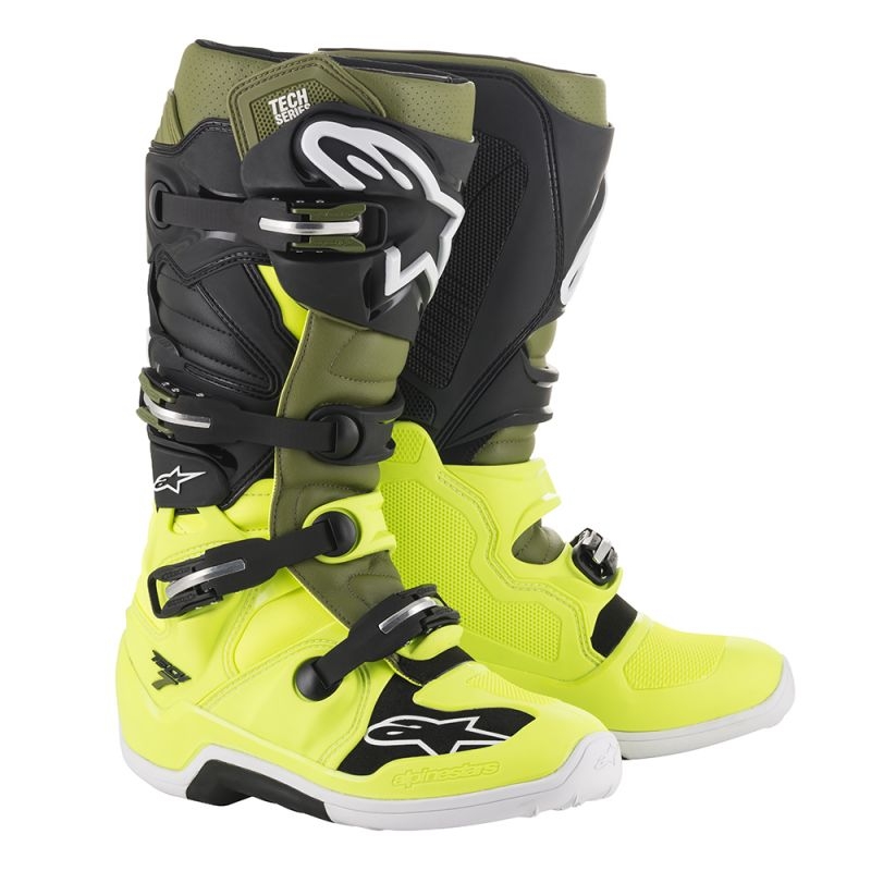 Alpinestars Tech 7 S Schwarz-Grün-Fluo Gelb Kinder-Motorradstiefel