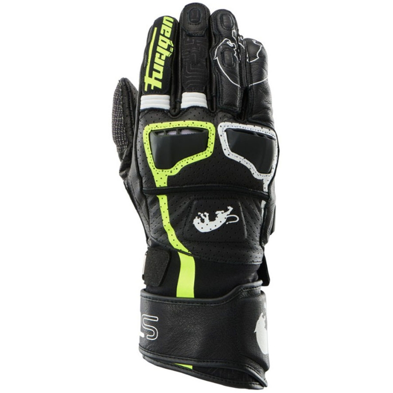 Furygan STYG 15 Belüftete Motorradhandschuhe Schwarz-Weiß-Fluogelb
