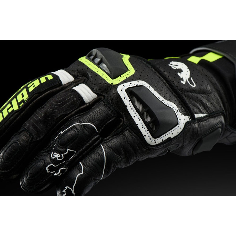 Furygan STYG 15 Belüftete Motorradhandschuhe Schwarz-Weiß-Fluogelb