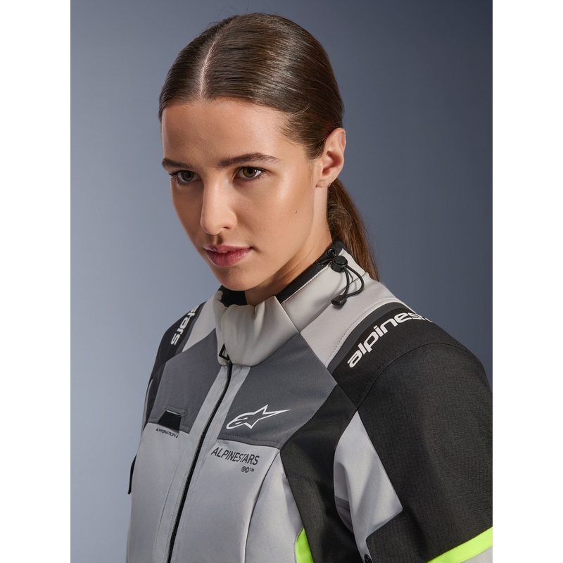 Alpinestars Stella Andes V4 Drystar Damen-Motorradjacke Dunkelgrau-Hellgrau-Schwarz-Fluogelb
