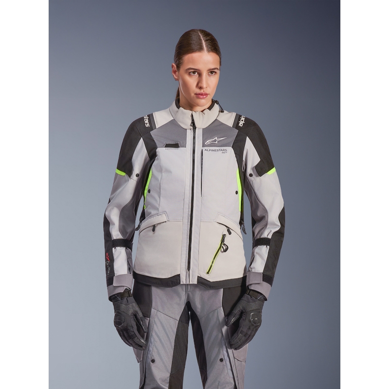 Alpinestars Stella Andes V4 Drystar Damen-Motorradjacke Dunkelgrau-Hellgrau-Schwarz-Fluogelb