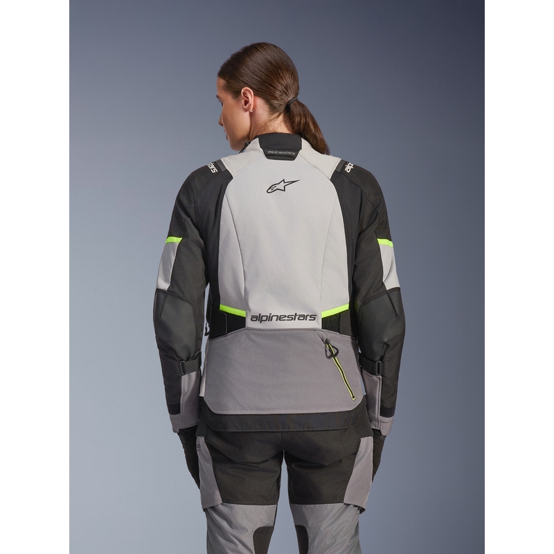 Alpinestars Stella Andes V4 Drystar Damen-Motorradjacke Dunkelgrau-Hellgrau-Schwarz-Fluogelb
