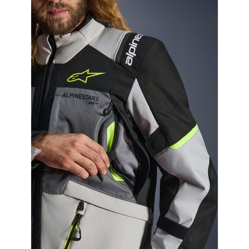 Alpinestars Andes V4 Drystar Motorradjacke Dunkelgrau-Hellgrau-Schwarz-Fluogelb