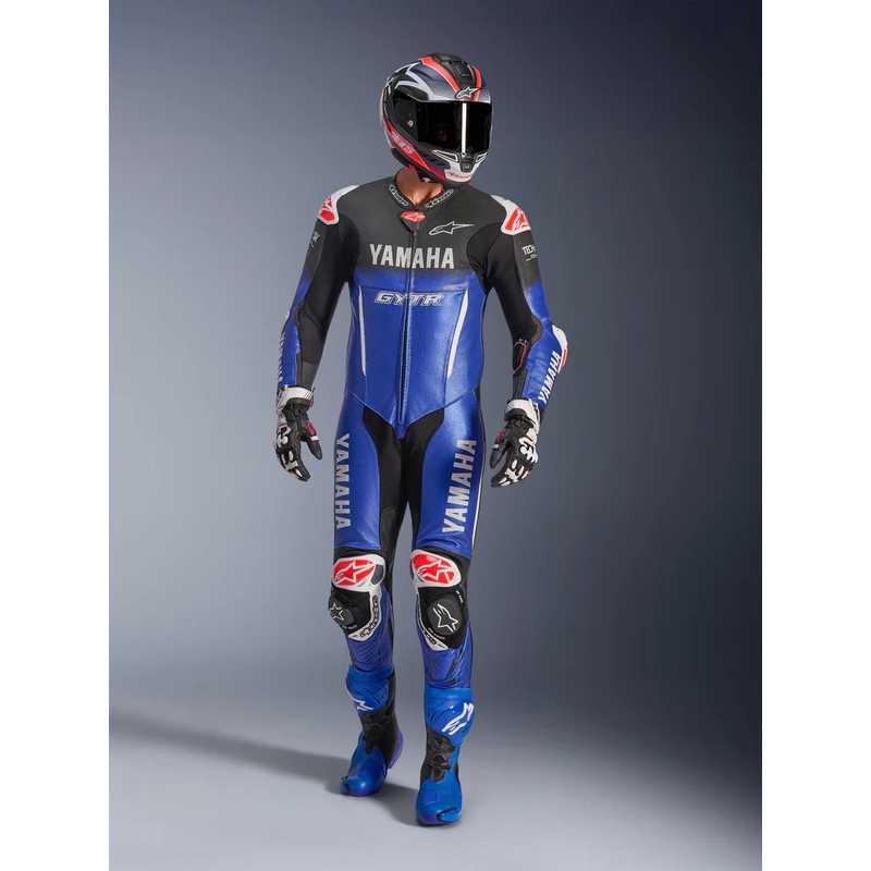 Alpinestars GP-R7 Einteiliger Motorrad-Lederkombi, kompatibel mit der YAMAHA GYTR TECH-AIR Kollektion, in Blau, Schwarz, Weiß und Rot