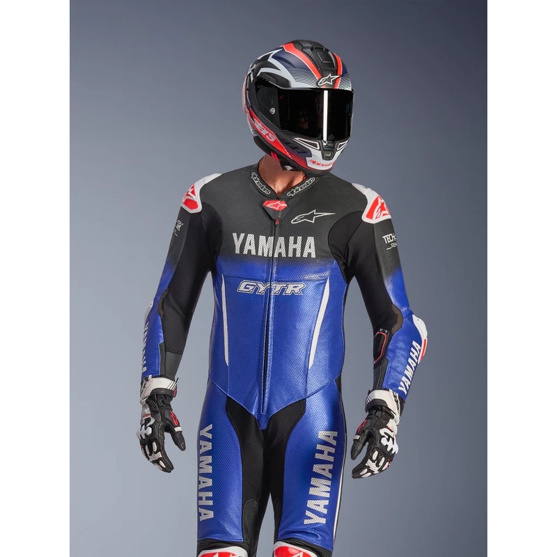 Alpinestars GP-R7 Einteiliger Motorrad-Lederkombi, kompatibel mit der YAMAHA GYTR TECH-AIR Kollektion, in Blau, Schwarz, Weiß und Rot