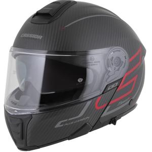 Klappbarer Motorradhelm Cassida Modulo 2.1 Plus Carbon BlackOut, matt schwarz-metallic rot-reflektierend silber-schwarz
