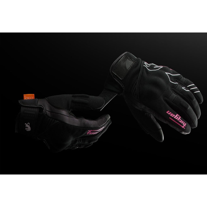 Furygan Jet Neon D3O® Evo Damen-Motorradhandschuhe schwarz-weiß-rosa