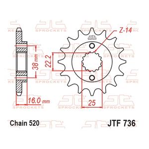Ritzel JT JTF 736-15RB 15T, 520 rubber cushioned