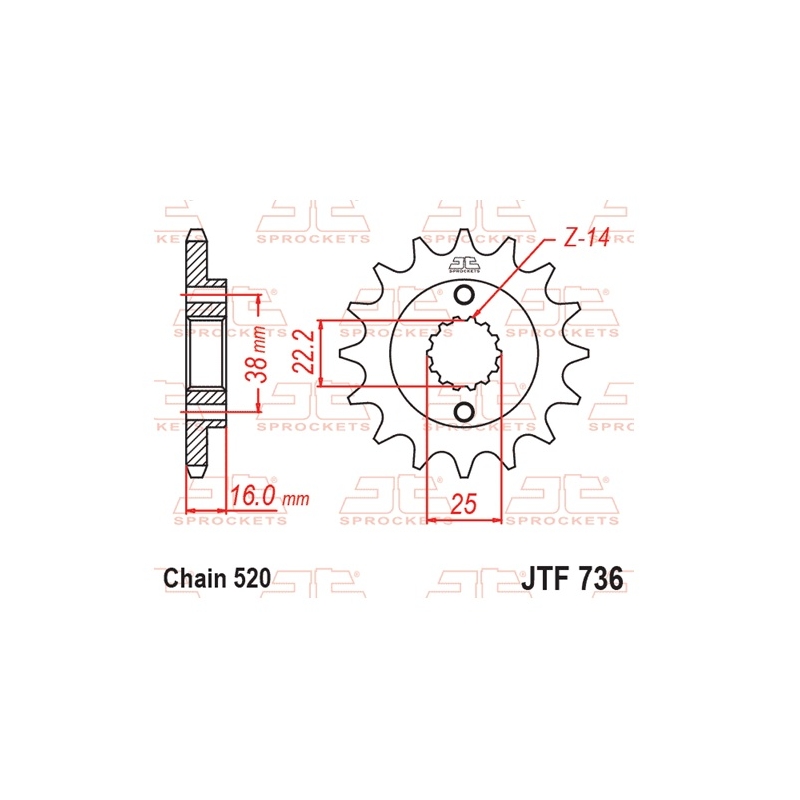 Ritzel JT 15T, 520 rubber cushioned
