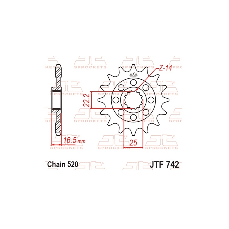 Ritzel JT 15T, 520 rubber cushioned