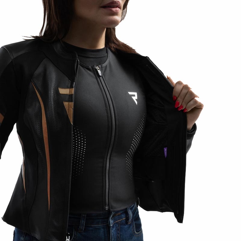 Rebelhorn Diva ST Leder-Motorradjacke für Damen, schwarz-gold