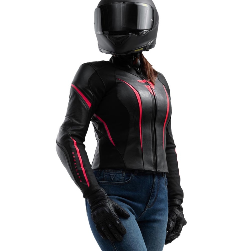 Rebelhorn Diva ST Leder-Motorradjacke für Damen, schwarz-pink