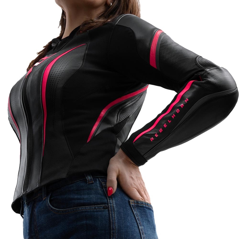 Rebelhorn Diva ST Leder-Motorradjacke für Damen, schwarz-pink